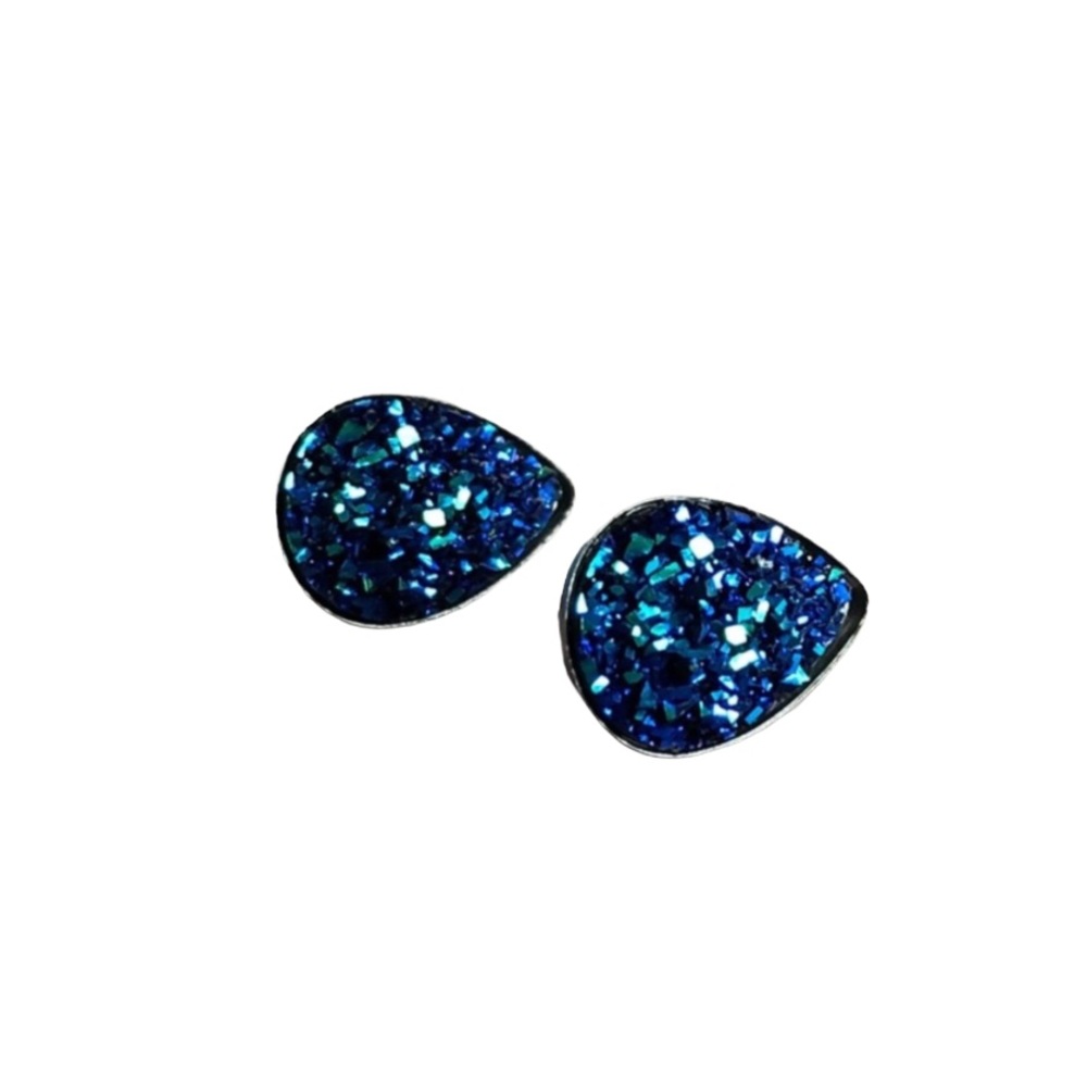 Blueberry Faux Druzy Teardrop Stainless Earrings - Picture 2 of 14